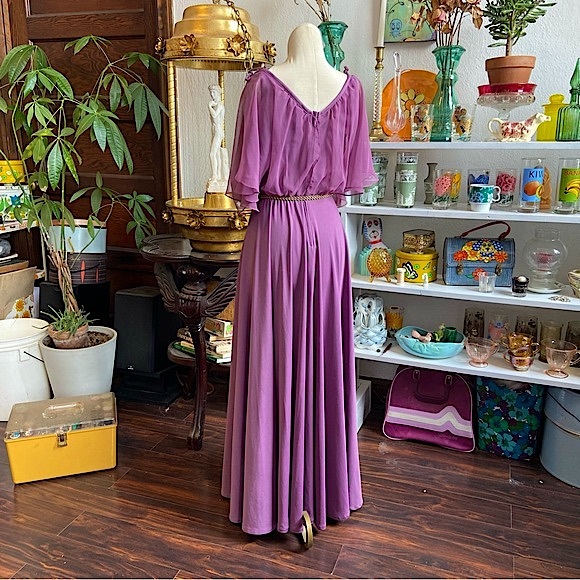1970s Grecian Lavender Flutter Maxi Dress - Picture 4 of 6